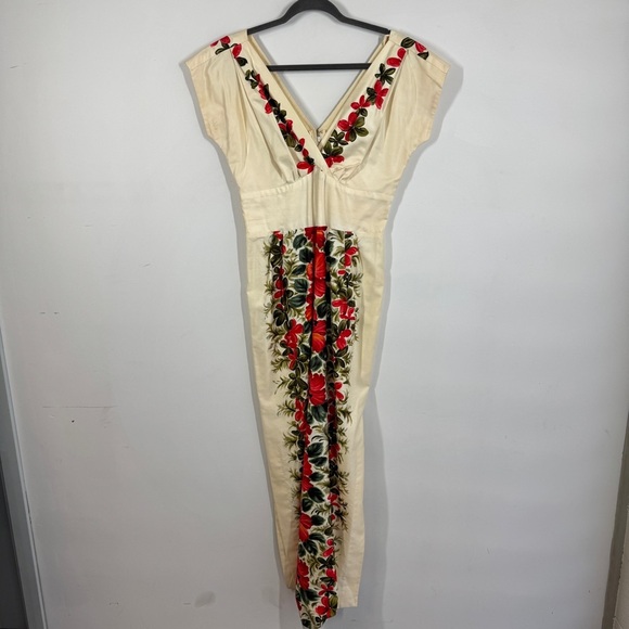 HawaiianTogs Vintage Cream Floral Maxi Dress Cotton Hibiscus Print Size 14 - Picture 2 of 15